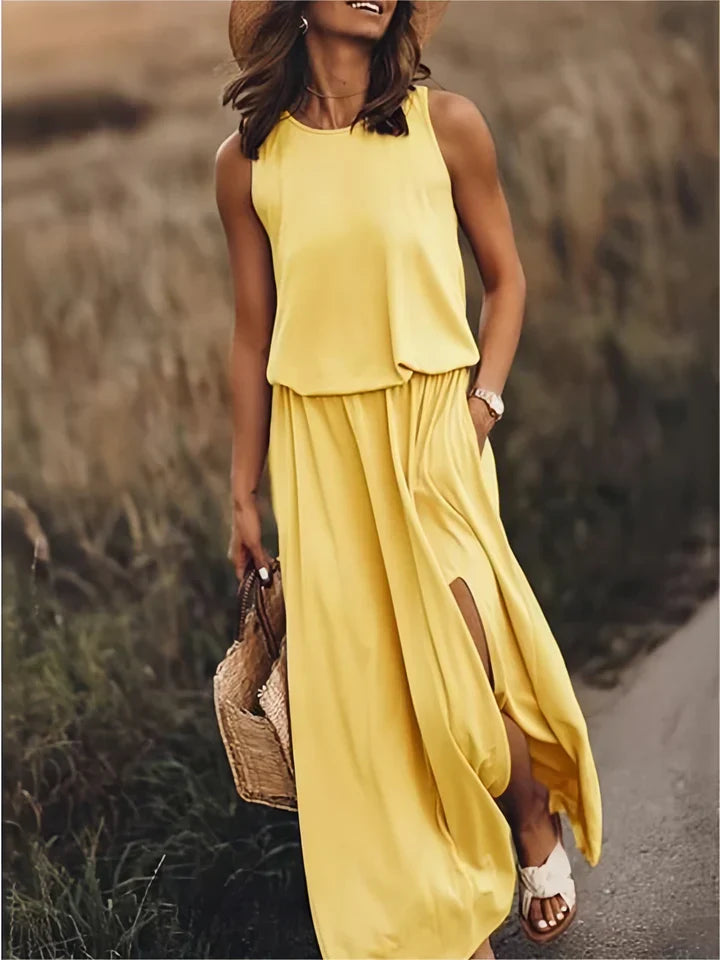 Levoire | Robe Maxi Unie Pour Femmes Jaune