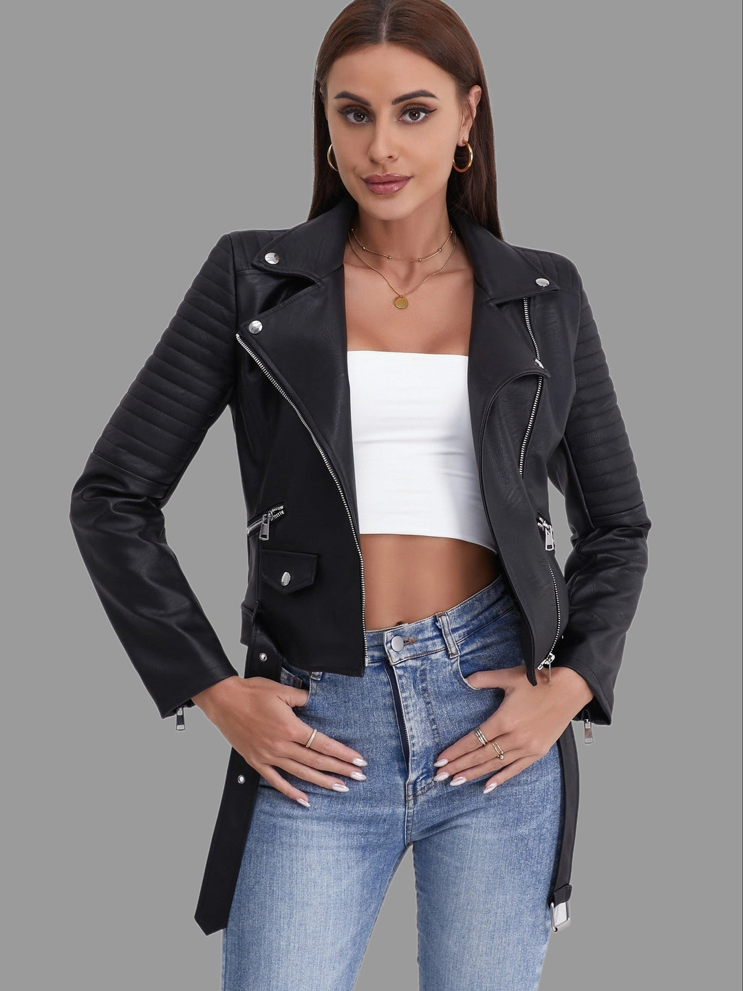 Levoire | Veste De Moto En Cuir Durable Avec Fermeture Éclair Et Manches Longues