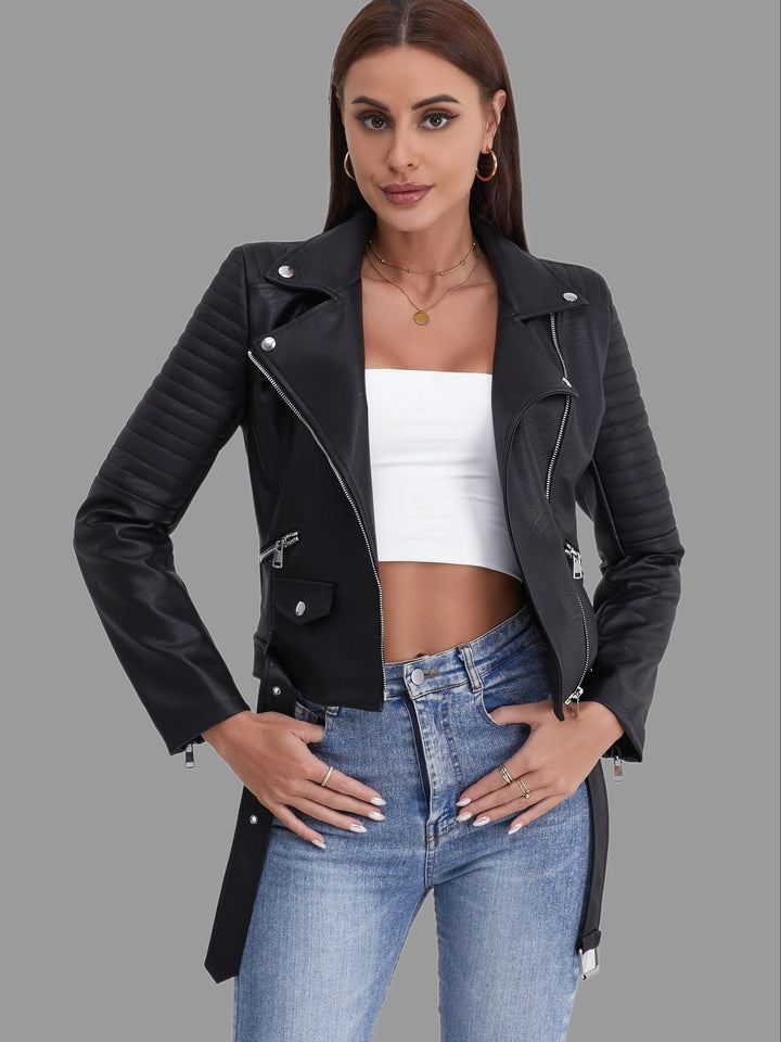 Levoire | Veste De Moto En Cuir Durable Avec Fermeture Éclair Et Manches Longues
