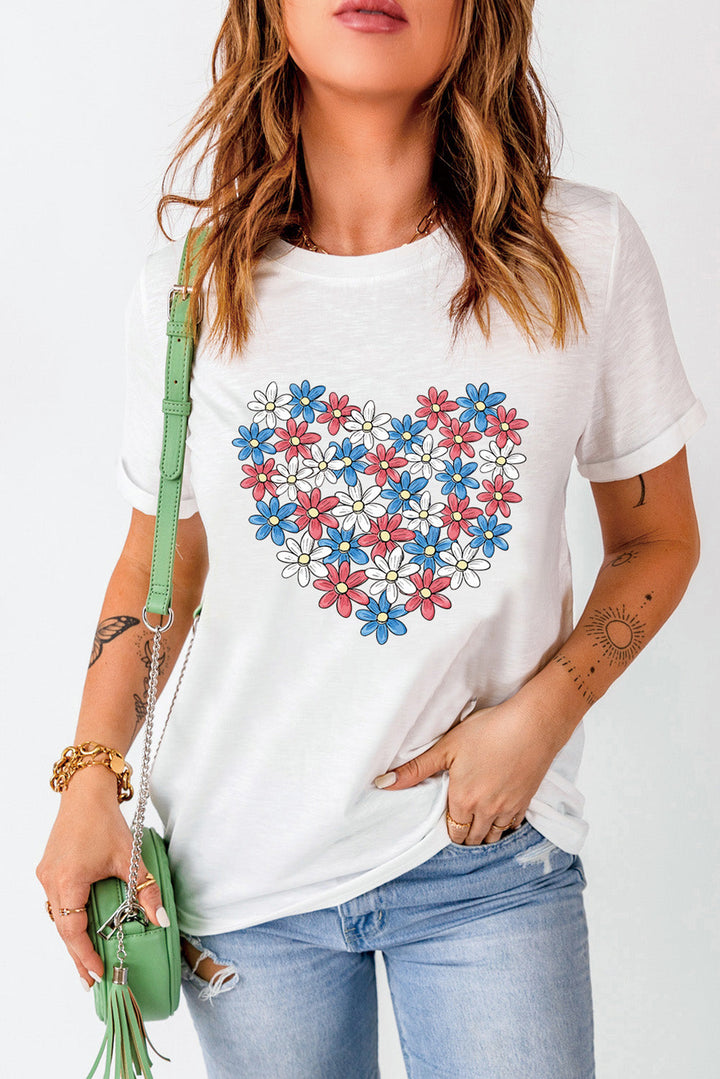 Levoire | Fleurs Graphique Col Rond Manches Courtes T-shirt