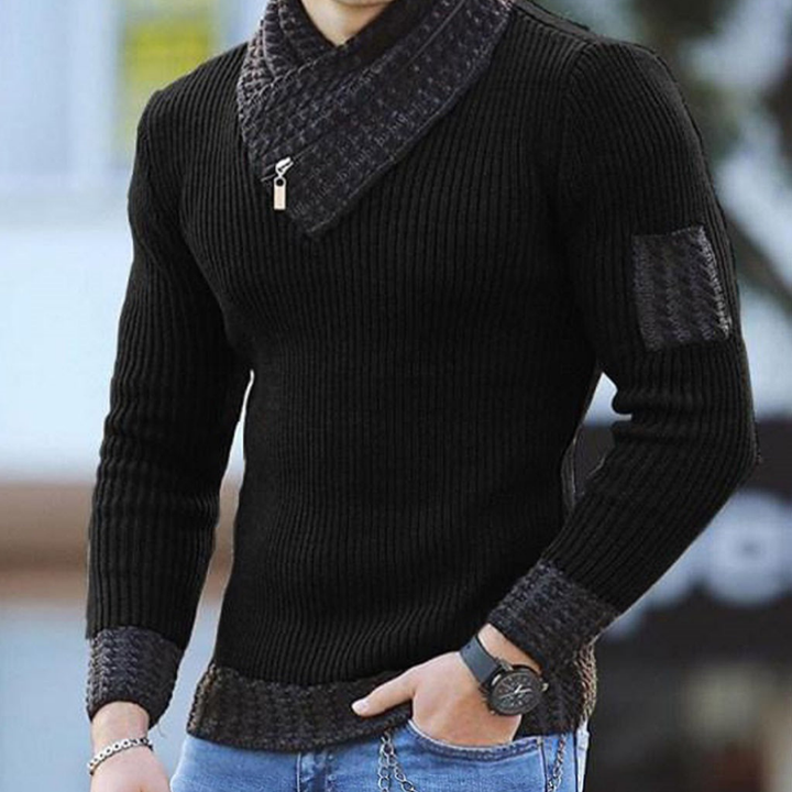 Levoire | Pull En Tricot Pour Hommes Avec Col Châle Noir