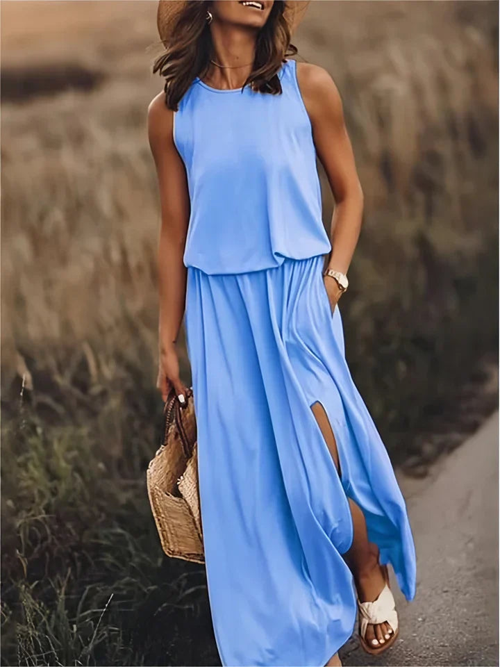 Levoire | Robe Maxi Unie Pour Femmes Bleu