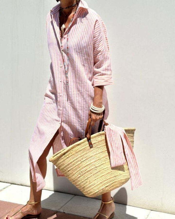 Levoire | Robe Chemise Rayée Intemporelle Avec Coupe Élégante Rose