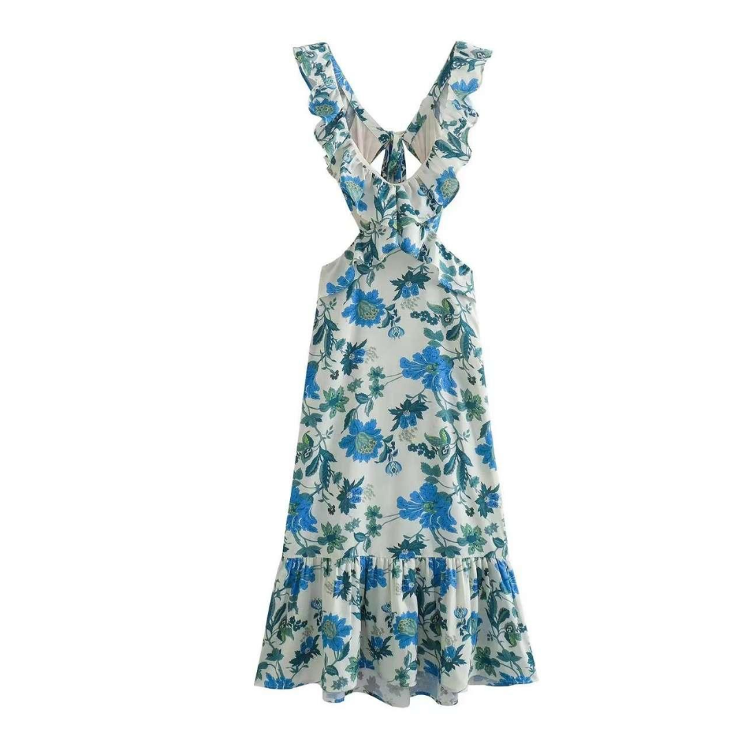 Levoire | Jupe Maxi avec Volant Floral pour Femmes Bleu