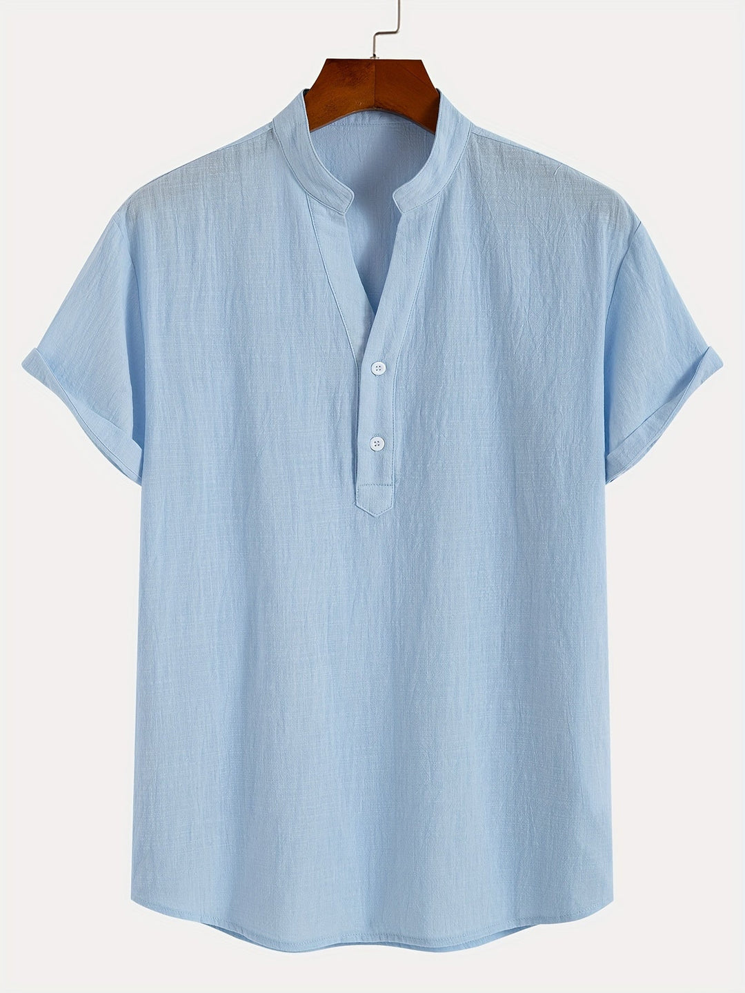 Levoire | T-Shirt Henley À Manches Courtes Unies Avec Col En V Profond