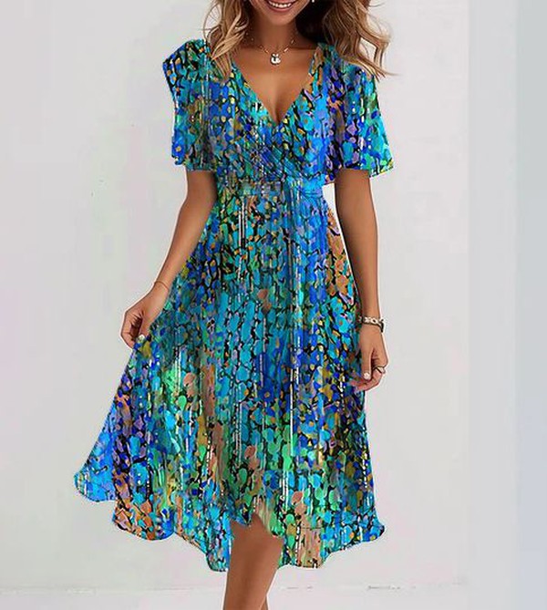 Levoire | Robe Midi Bleue À Manches Courtes 2XL