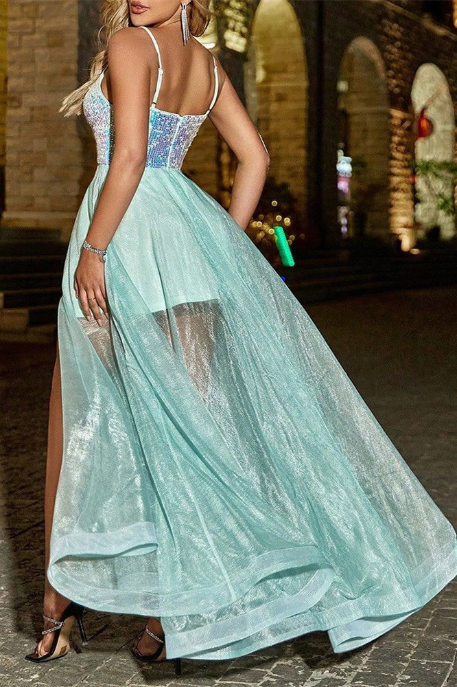 Levoire | Robe Maxi Transparent Verte à Encolure en V