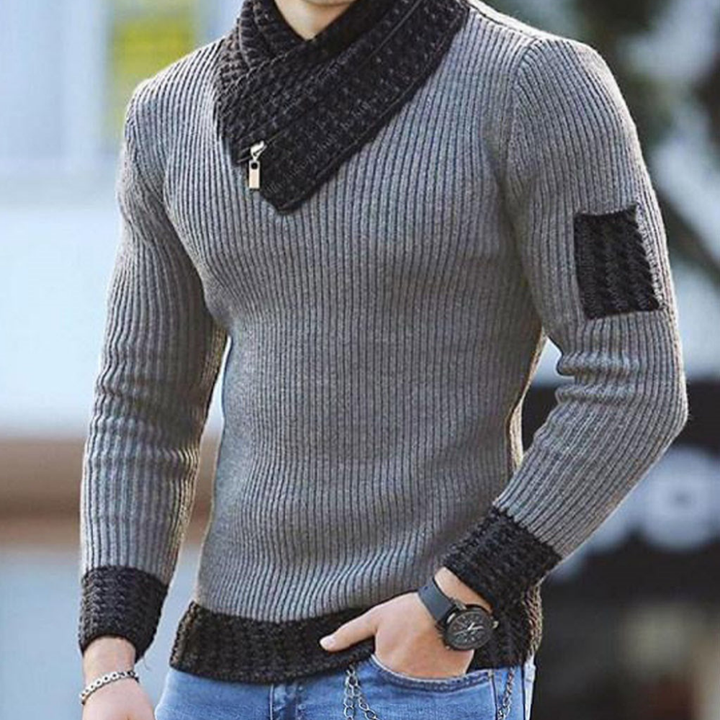 Levoire | Pull En Tricot Pour Hommes Avec Col Châle Gris clair