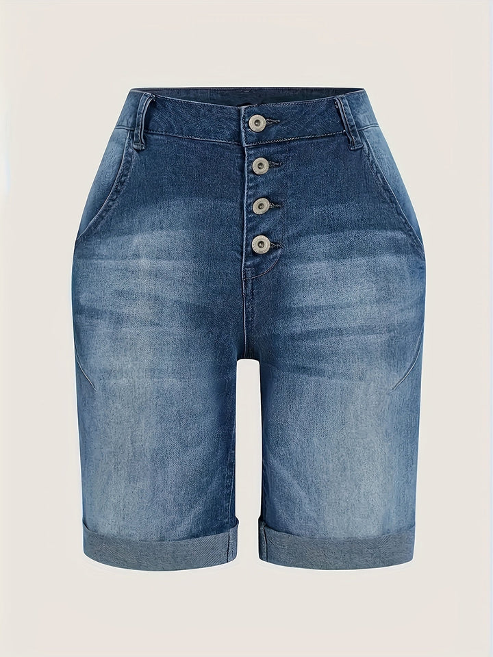 Levoire | Short En Jean Lavé Bleu À Taille Haute Et Ourlet Reversible