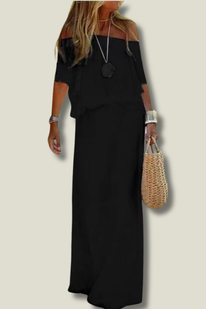 Levoire | Robe Maxi Bohémienne Avec Épaule Dénudée Pour Femmes Noir