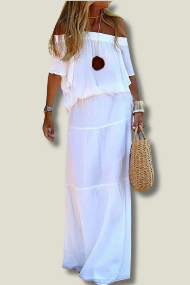 Levoire | Robe Maxi Bohémienne Avec Épaule Dénudée Pour Femmes Blanc
