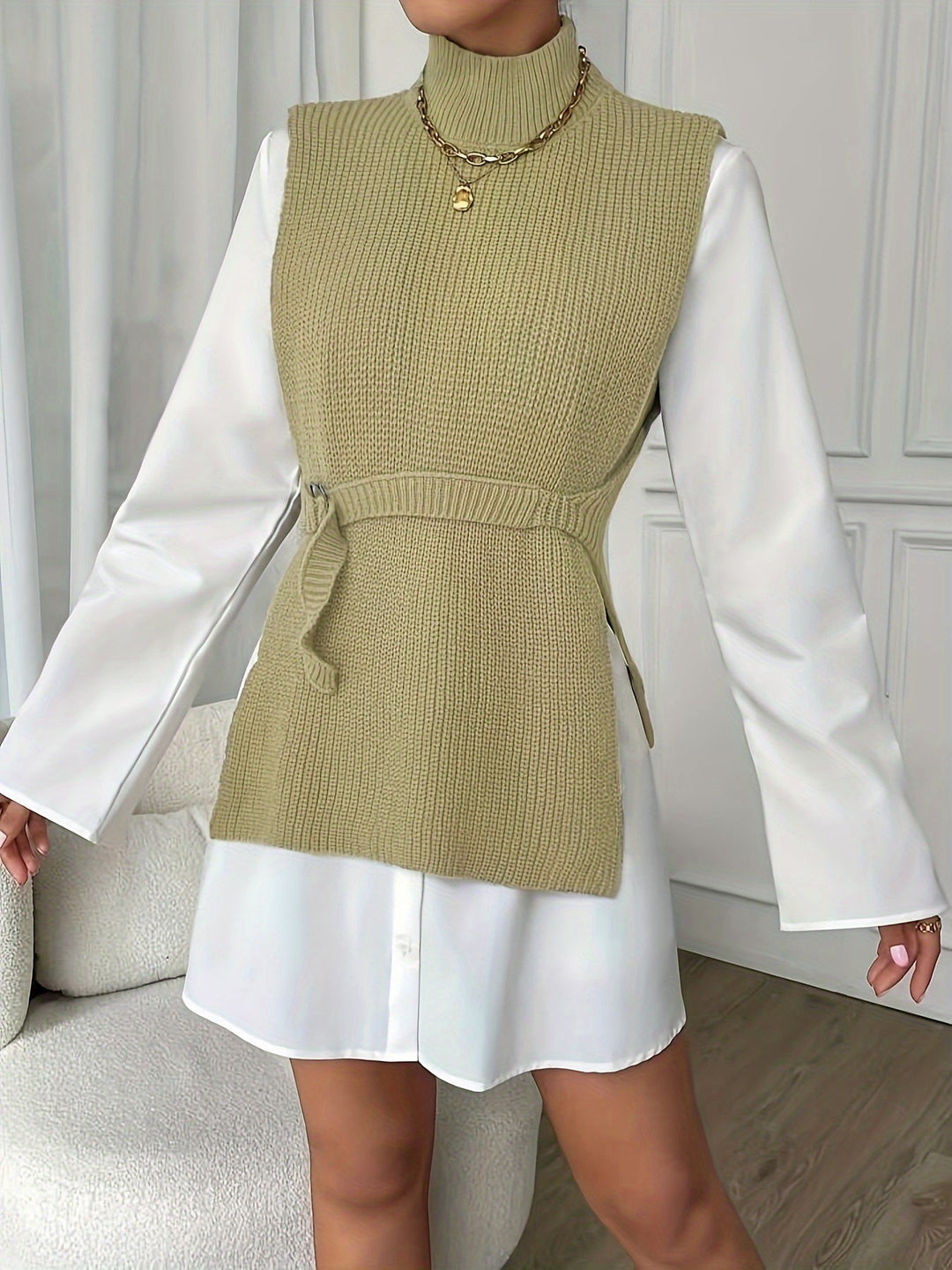 Levoire | Sans Manches Gilet Tricoté Pour Recouvrement En Couches Matcha