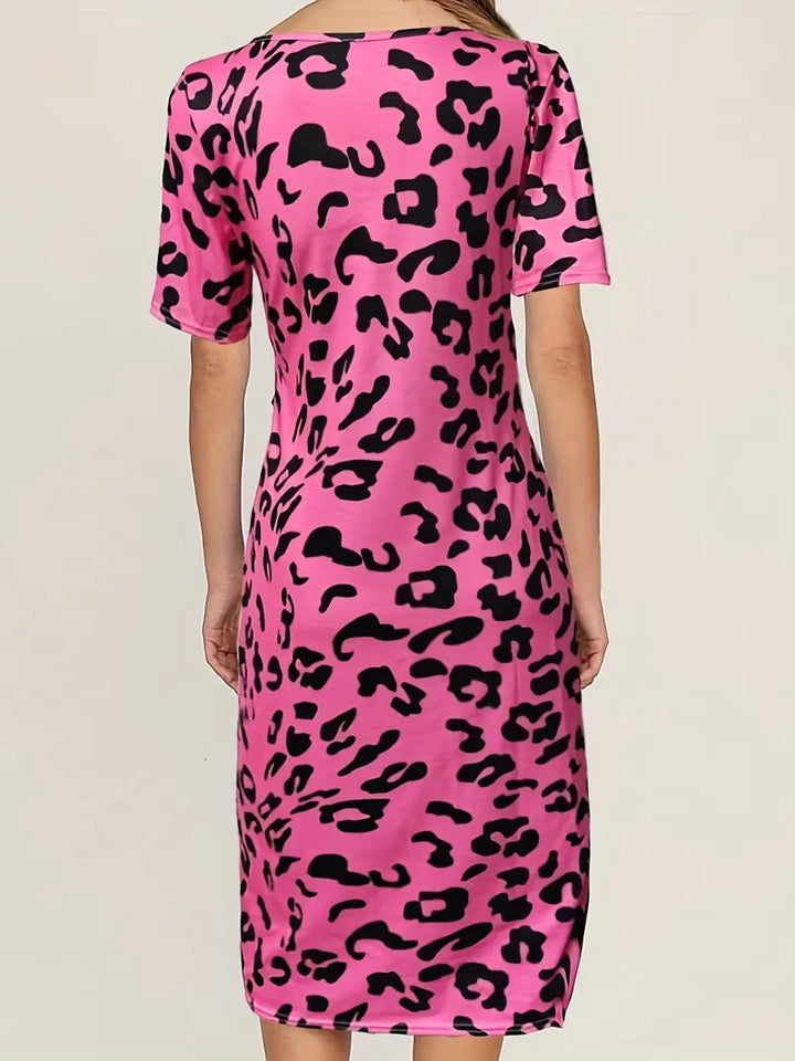Levoire | Robe À Encolure Ronde Fendue Avec Motif Léopard