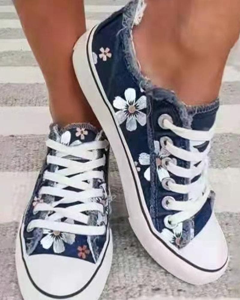 Levoire | Baskets En Denim Avec Fleurs Bleu foncé