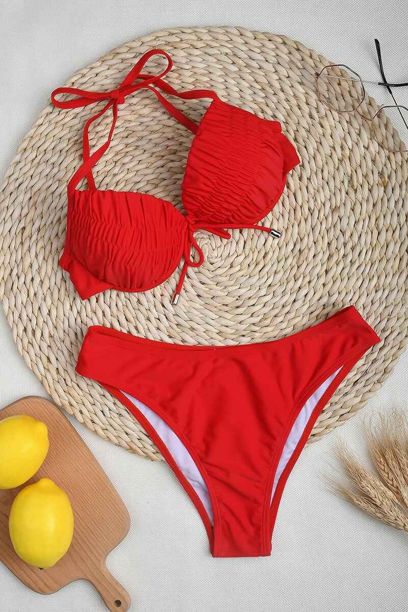 Levoire | Maillot de bain à volants à l'avant avec cravate rouge Rot