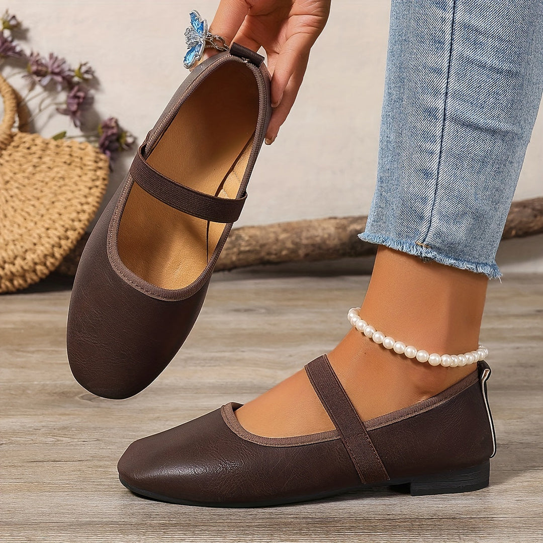 Levoire | Élégantes Ballerines Mary Jane Blanches Marron foncé 35