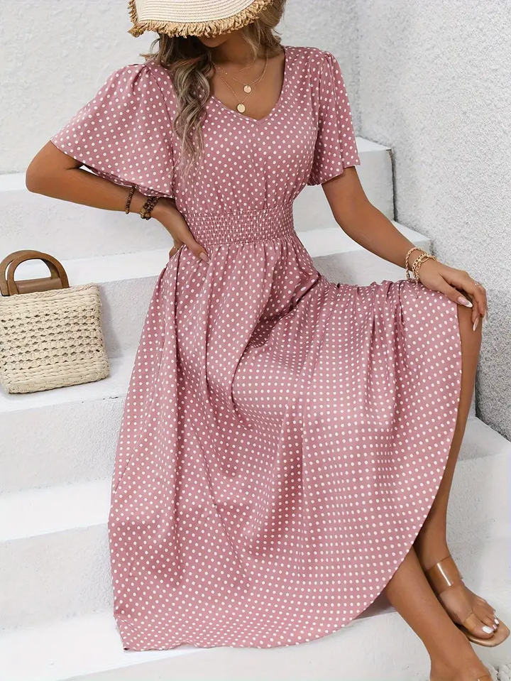 Levoire | Robe Taille Froncée Imprimée sur Toute la Surface, Robe Décontractée à Manches Courtes