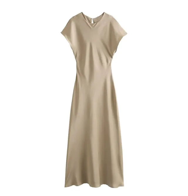 Levoire | Robe Midijupe En Satin Élégante Khaki