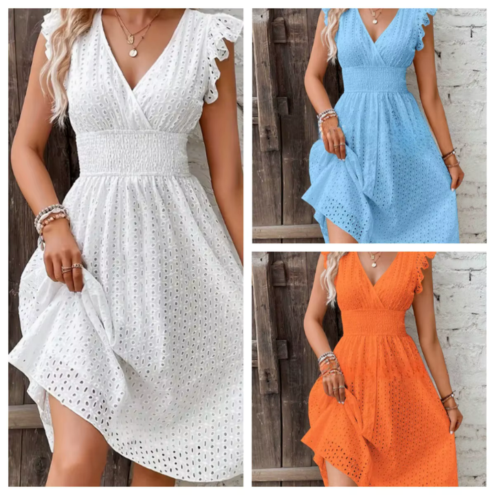 Levoire | Robe D'Été Mini À Col V Brodé À Œillets Pour Femmes