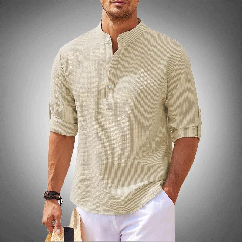 Levoire | Chemise Pour Hommes Légère À Col Montant Beige