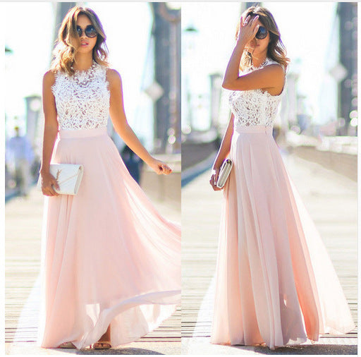 Robes maxi pour femmes avec un haut en dentelle florale et une jupe fluide Levoire