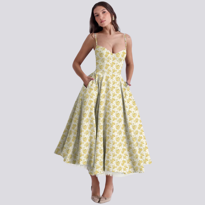 Levoire | Robe D'Été Élégante À Motifs De Roses Jaune fleur