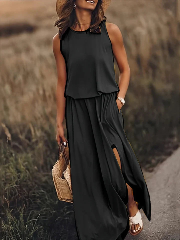 Levoire | Robe Maxi Unie Pour Femmes Noir