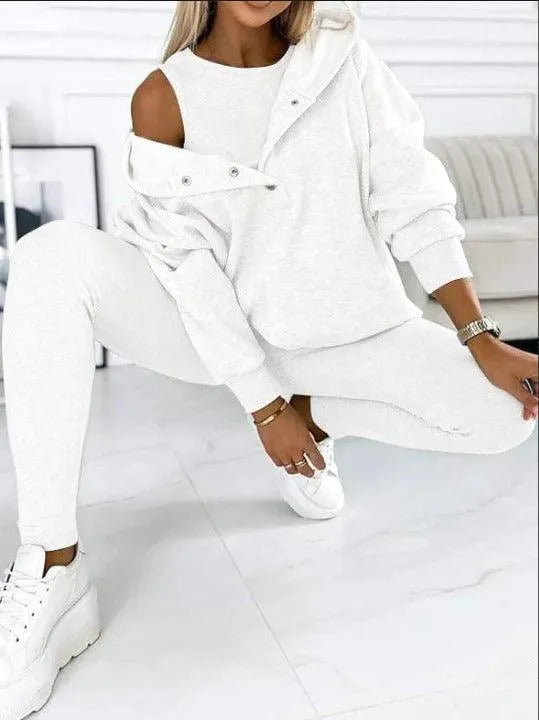 Levoire | Accessoires féminins avec sweat et pantalons Ensemble blanc 3 pièces