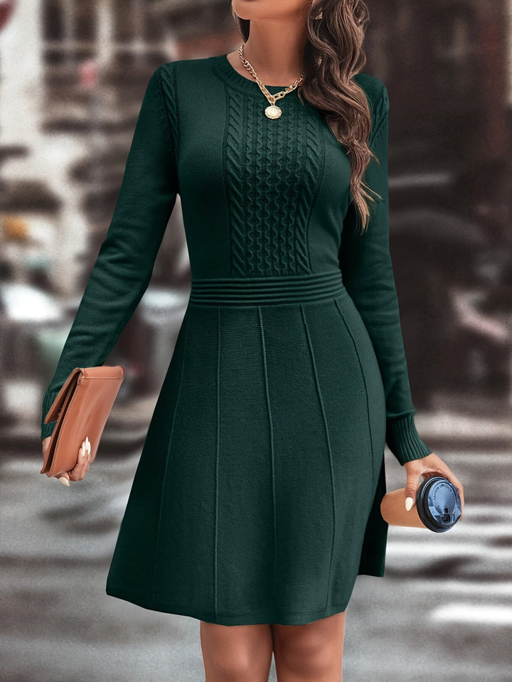 Levoire | Élégante Robe En Tricot Avec Col Rond Et Volants Vert foncé