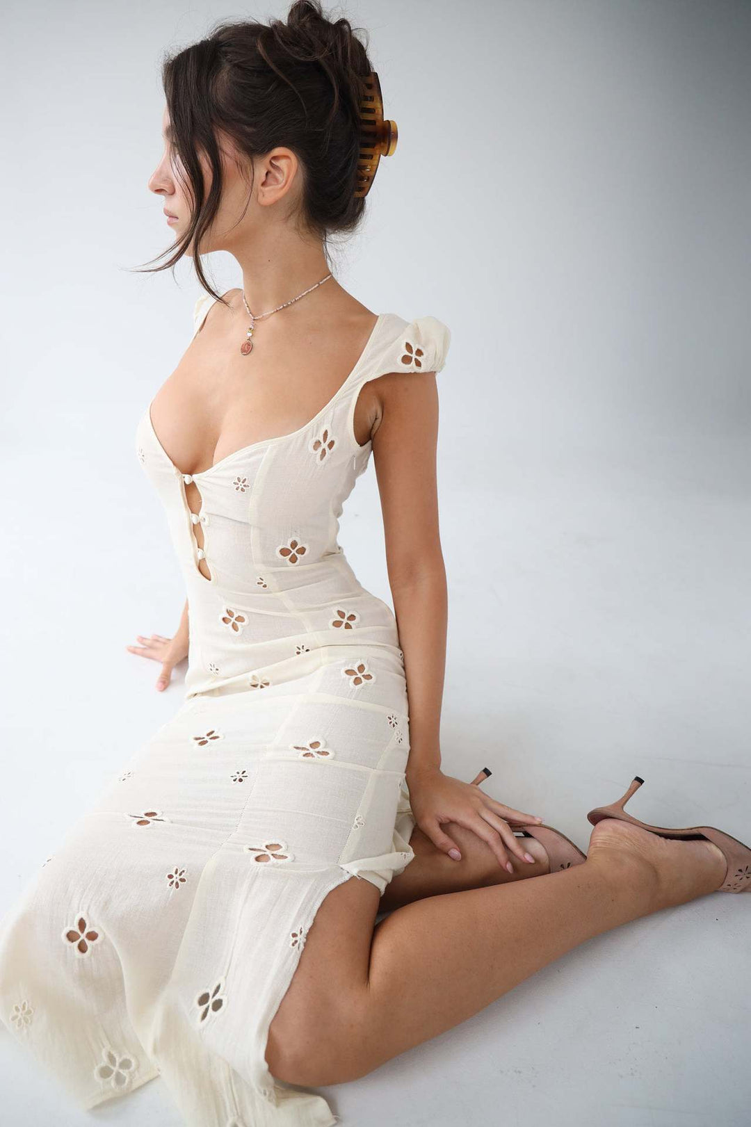 Levoire | Viininkeruu Brodé Kalaskjørt Midi Robe