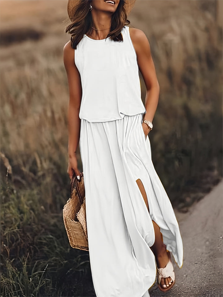 Levoire | Robe Maxi Boho Unie En Modal Dans Différentes Couleurs Blanc
