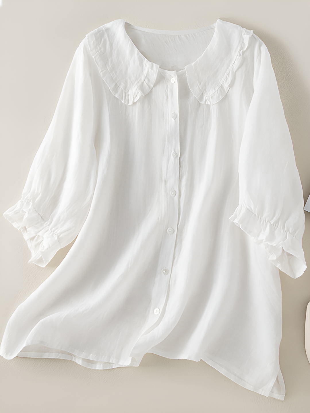 Levoire | Blouse En Lin Pour Femmes Avec Col À Volants Blanc