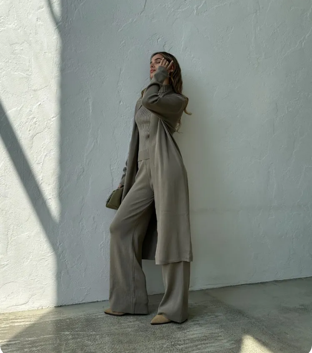 Levoire | Ensemble Tricot De 3 Pièces - Pull, Pantalon Ample, Cardigan