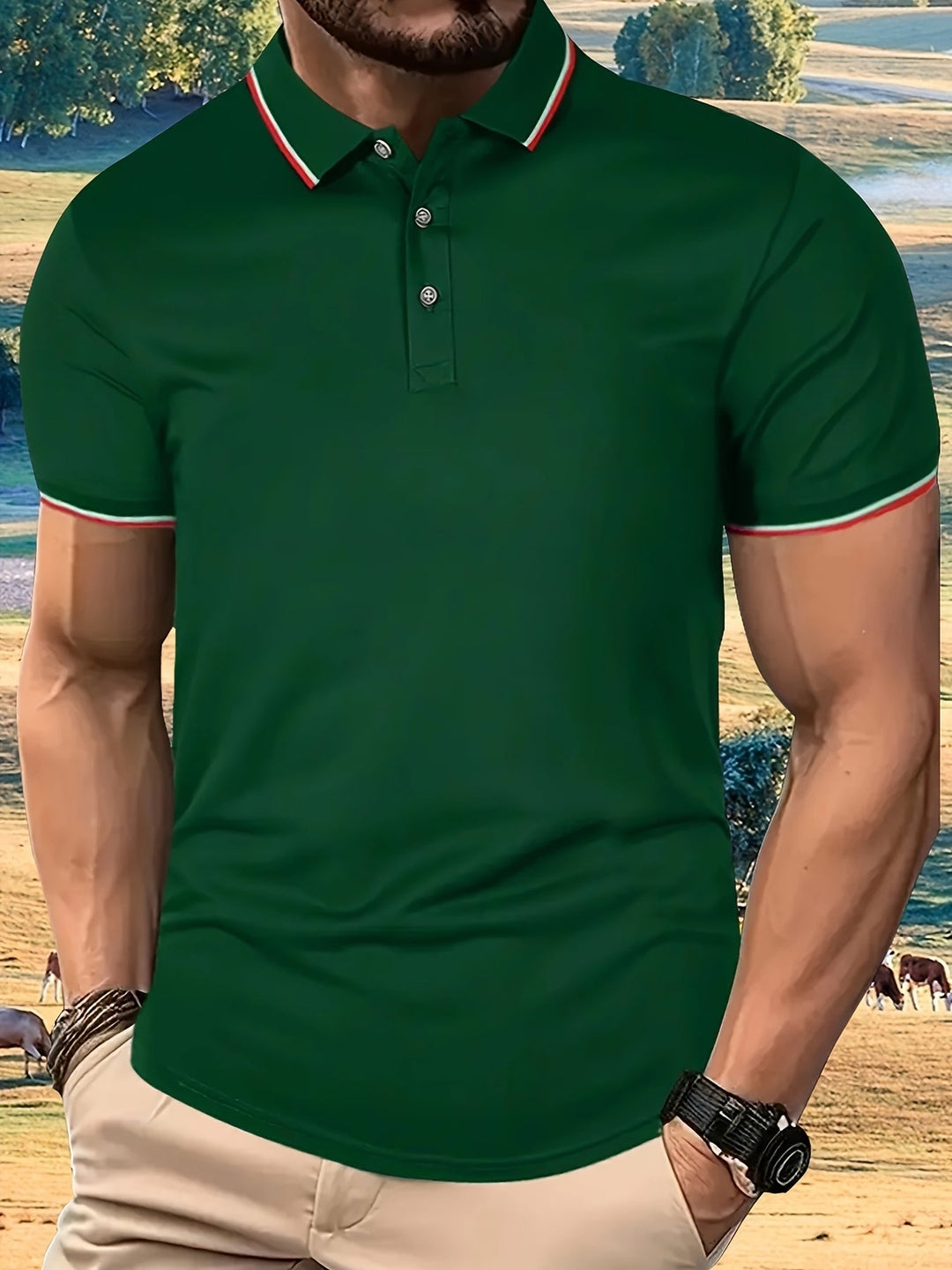 Levoire | Polo Léger Pour Homme Avec Bouton Vert foncé