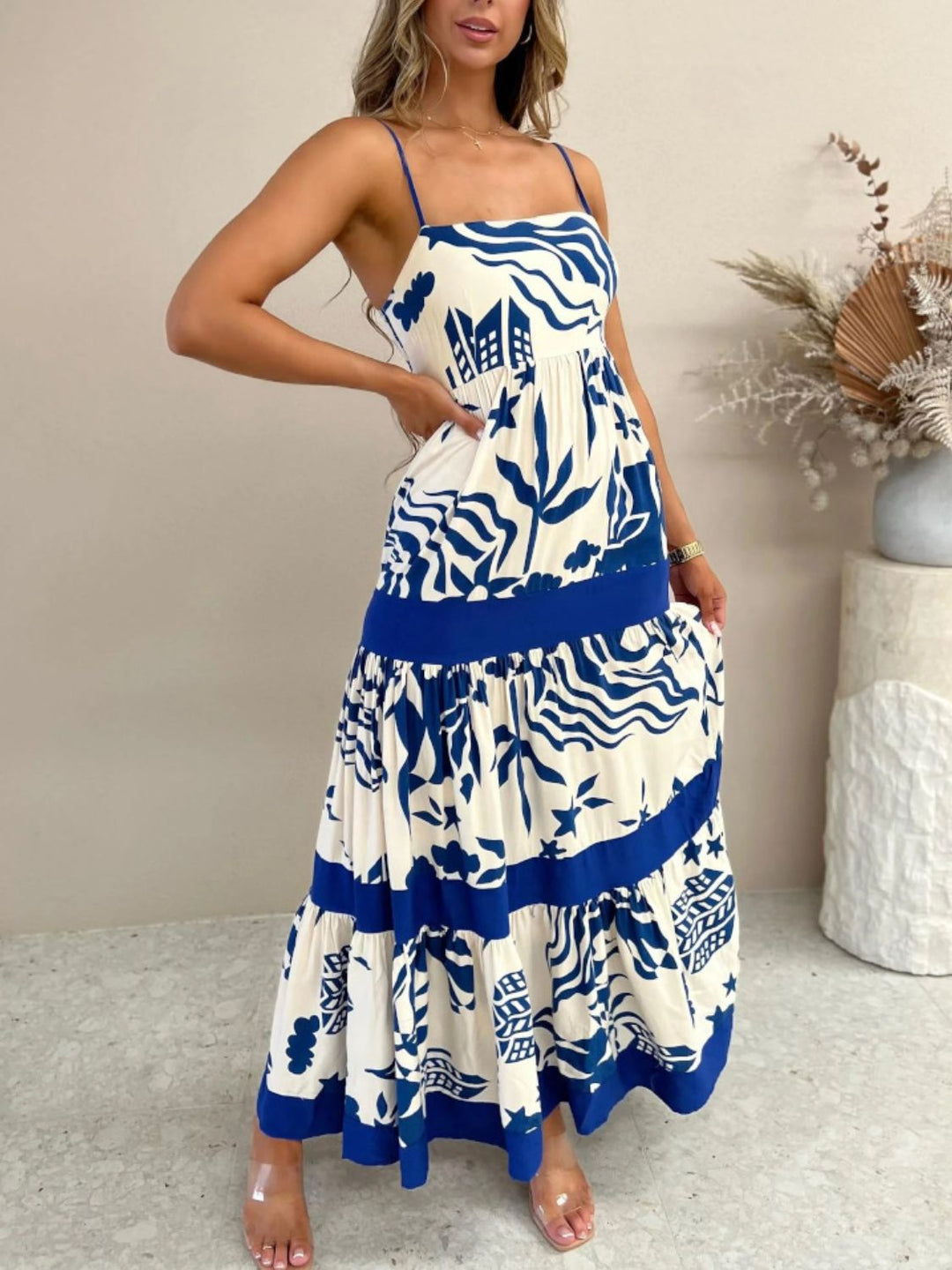 Levoire | Robe Maxi Cami À Découpe Carrée Imprimée bleu roi