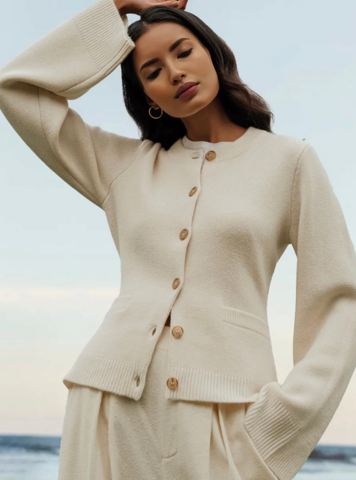Levoire | Cardigan Femme Doux Avec Boutons Crème