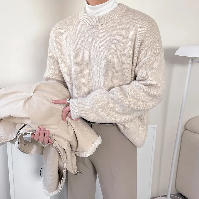 Levoire | Confortable Pull À Manches Longues Col Rond Décontracté Alternatif Beige