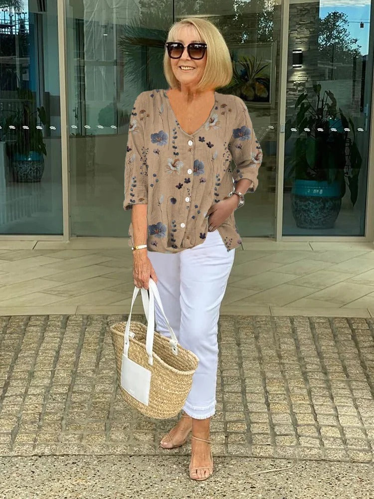 Levoire | Haut Floral Élégant Pour Un Style Sans Effort Kaki