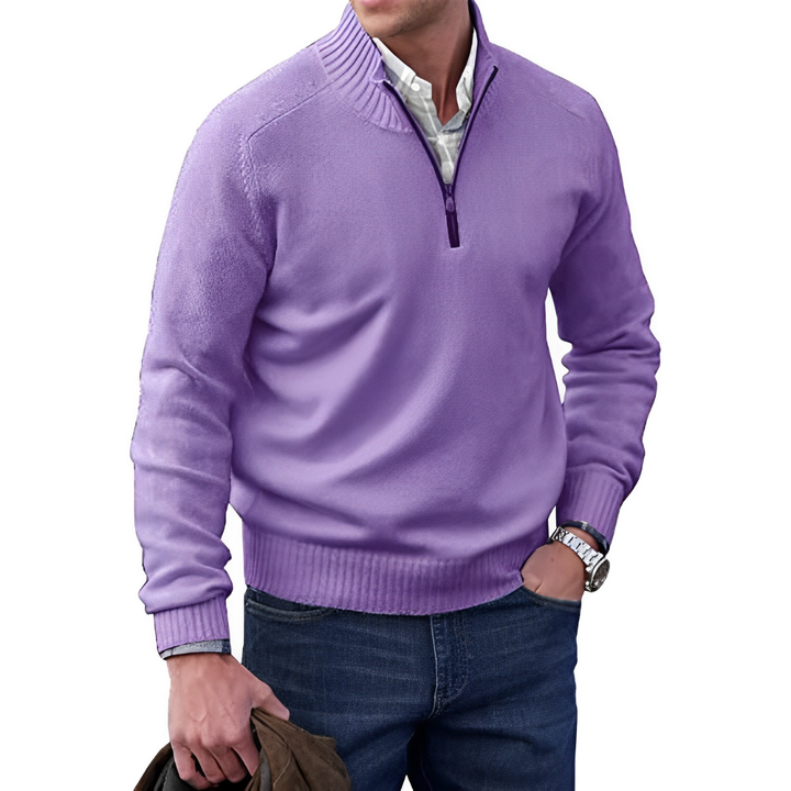 Levoire | Pull Homme Avec Col Zippé Lilas