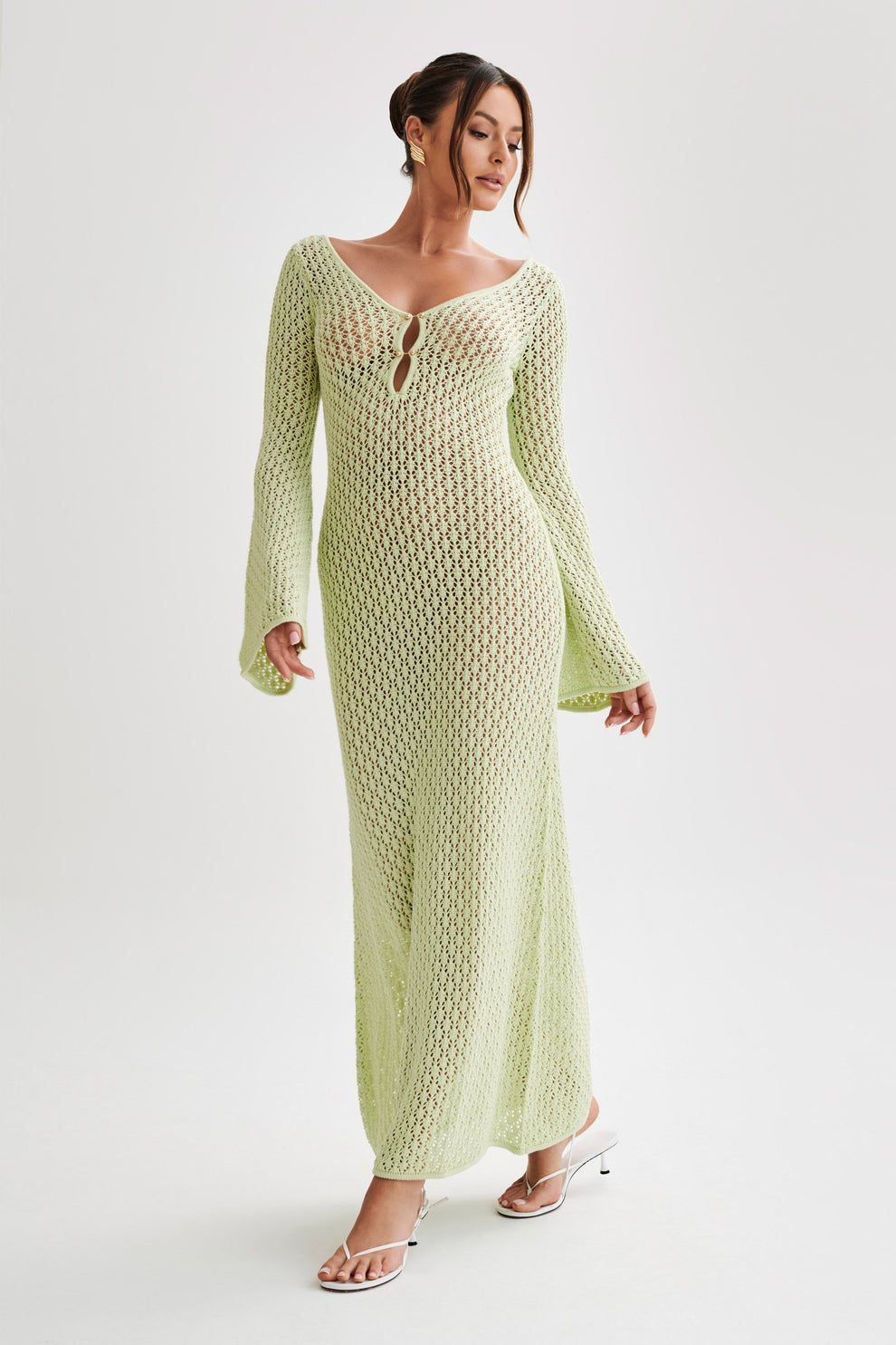 Levoire | Robe Maxi À Manches Cloche En Crochet Queue De Poisson
