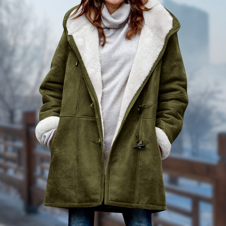 Levoire | Manteau En Fleece Long Doux Et Confortable Pour Femmes Avec Capuche Vert olive