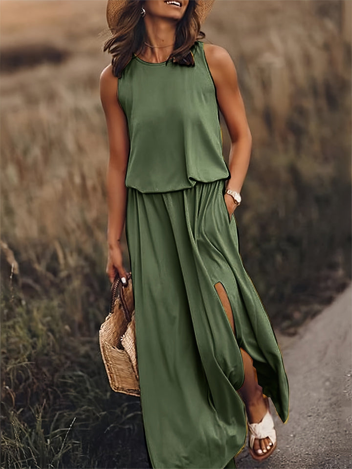 Levoire | Robe Maxi Boho Unie En Modal Dans Différentes Couleurs Vert