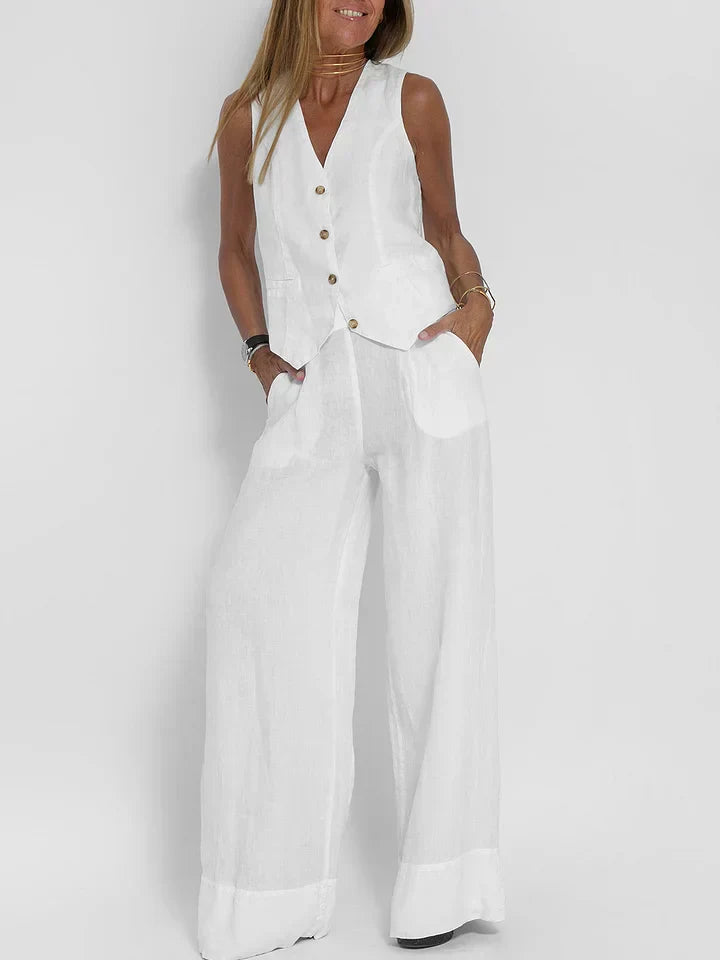 Levoire | Veste Et Pantalon En Lin Pour Femmes Blanc