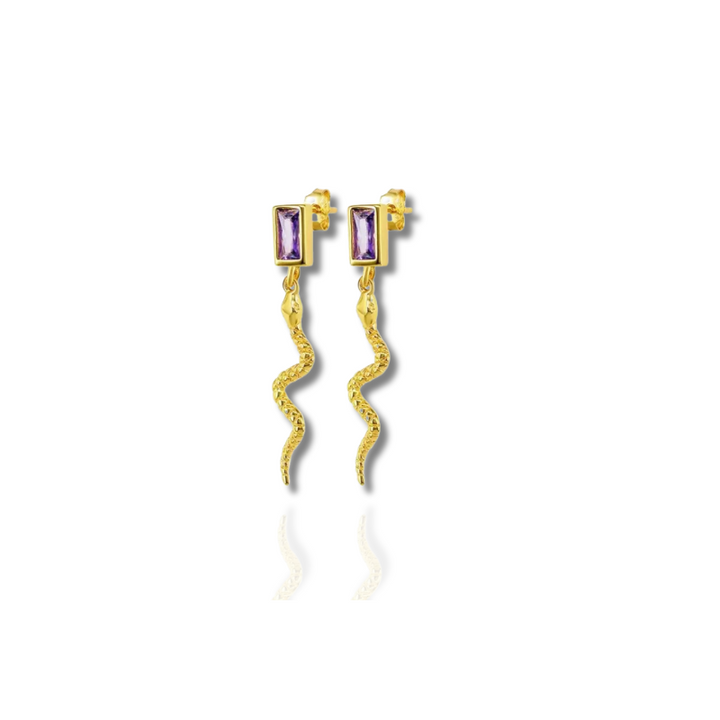 Levoire | Boucles D'Oreilles Serpent Élégantes Avec Zircon Or Lila