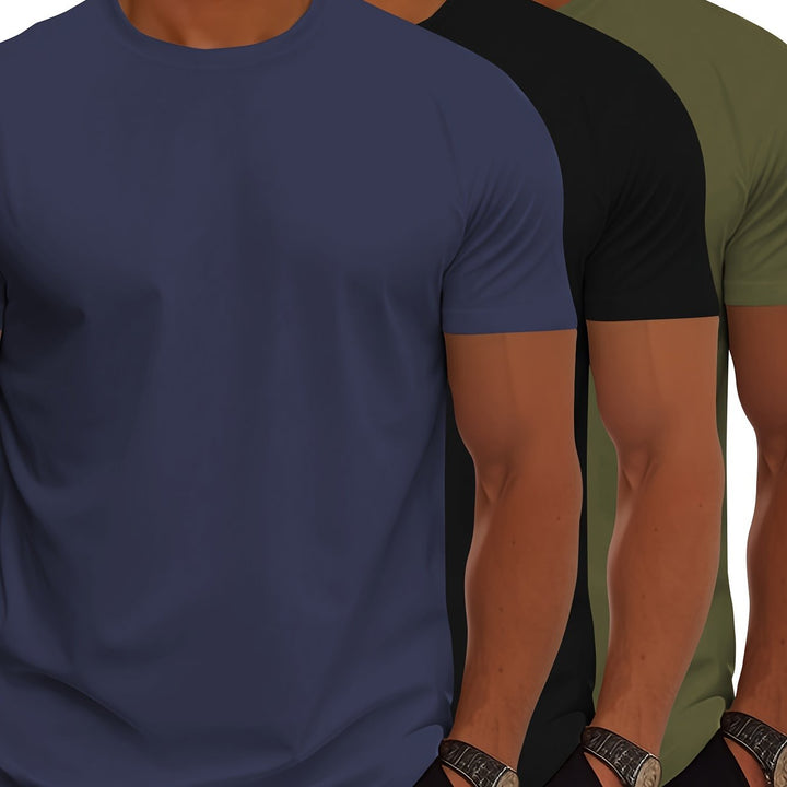 Levoire | Pack De 3 T-Shirts Pour Hommes À Manches Courtes, Couleurs Unies Estivales