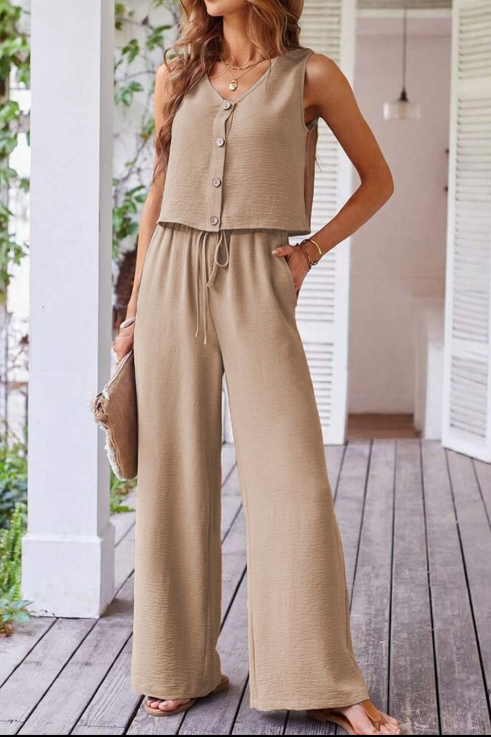 Levoire | Chemise Boutonnée Gilet & Pantalons Amples À Cordon Chic & Sans Effort Style