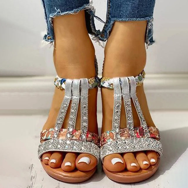 Levoire | Sandales Élégantes Avec Semelle En Liège Et Détails En Strass Pour Femmes