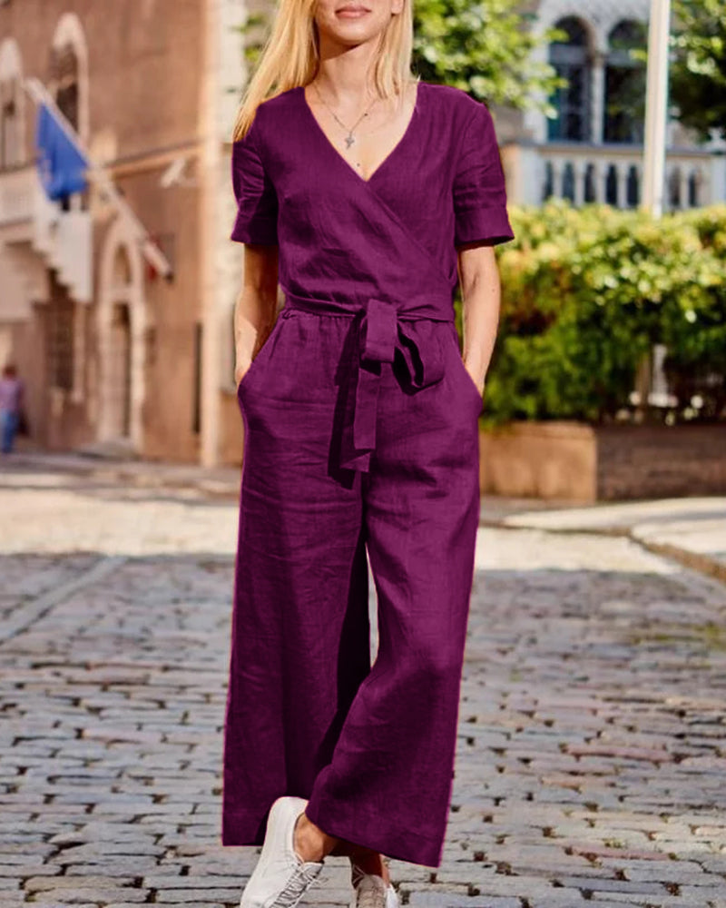 Levoire | Combinaison Avec Ceinture Et Manches Courtes Lilas