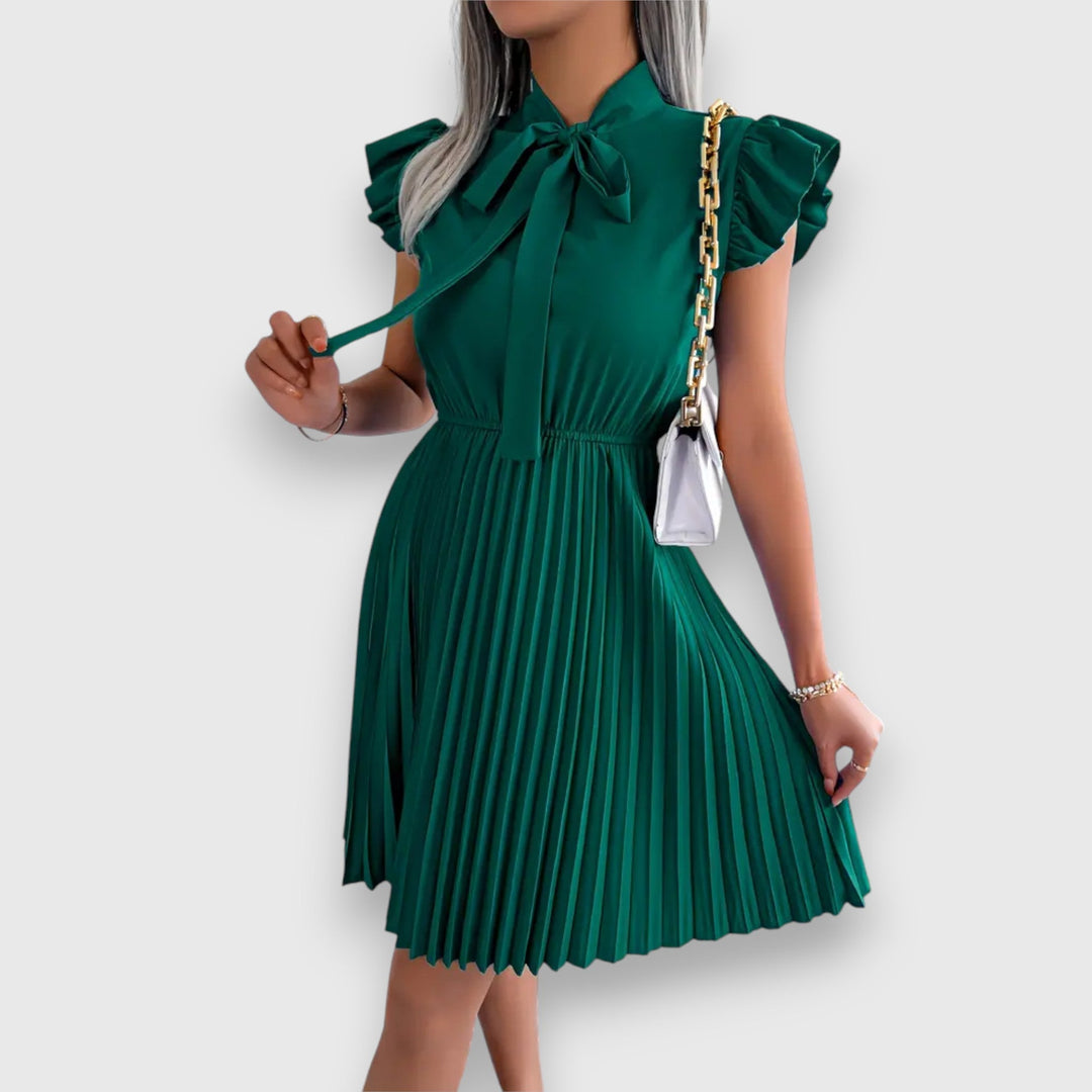 Levoire | Robe Courte Manches Courtes Avec Nœud Vert