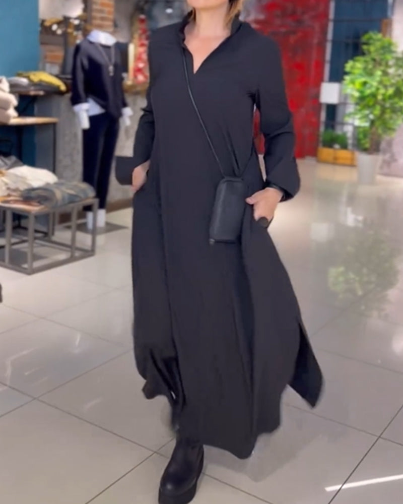 Levoire | Robe Longue Ample avec Fente sur le Côté Noir
